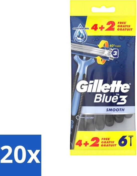 20 x Rasoi da una volta Blu 3 Liscio - Rasoi da una volta - 6 Rasoi - Rasatura comoda - Schiarente per uomini - Rasatura comoda