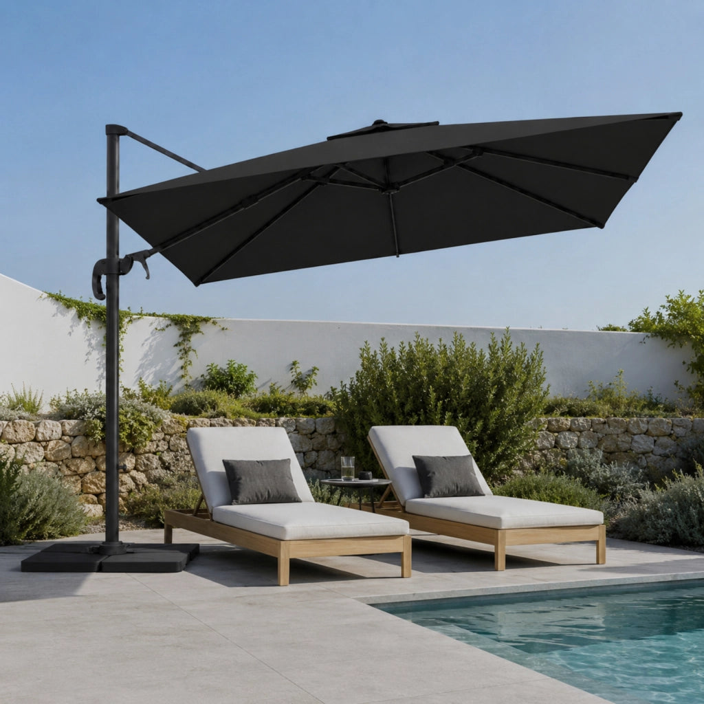 Ombrellone 3x3 M Giardino Braccio Retrattile Per Esterni Gazebo Piscina Terrazze Bar Hotel In Acciaio Inossidabile Braccio Rotabile 360° Telo 180 G/M2 Impermeabile Resistente Ai Raggi UV Nero
