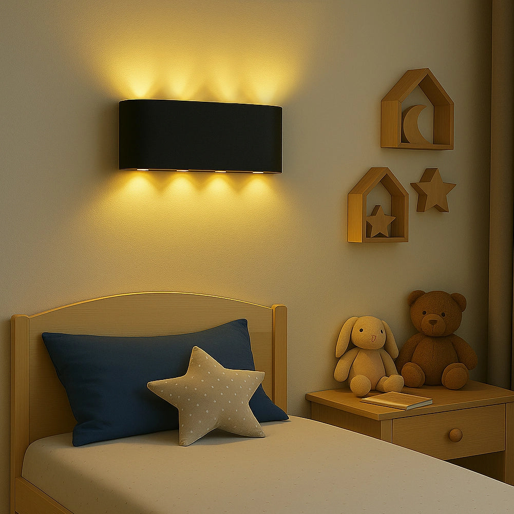 Applique da Muro 8 Led Lampada a Parete Nero con Luce Bianco Caldo 22x8x4cm