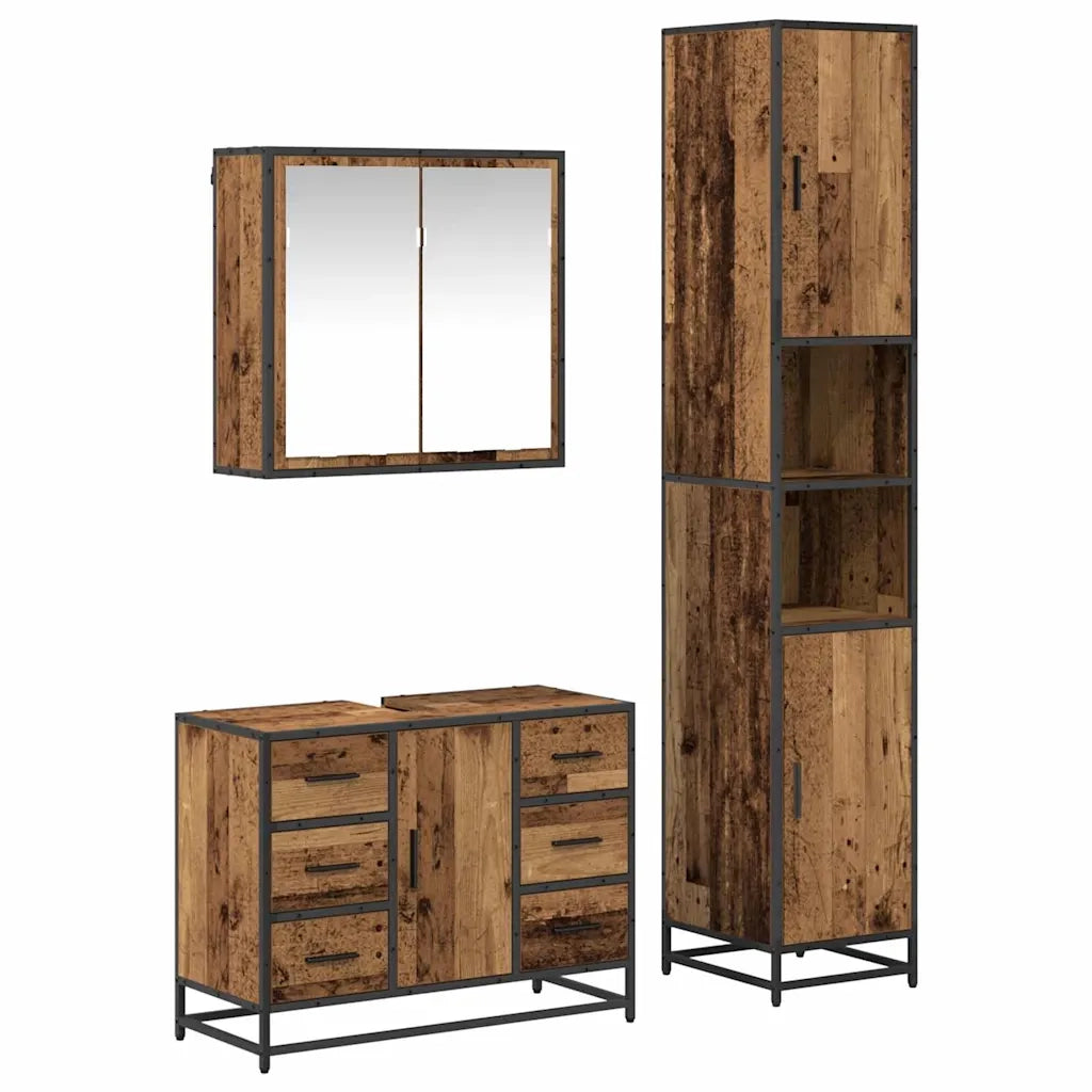 Set di mobili per il bagno con cassetto 3 pcs Legno vecchio 3402560