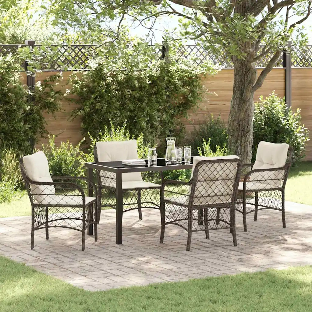 Set da Pranzo per Giardino con cuscino 5 pcs Marrone polyrattan