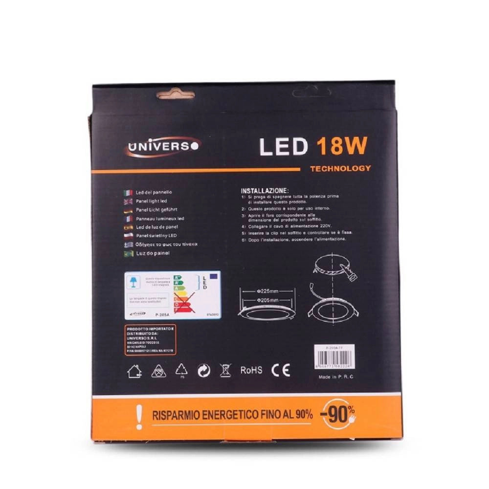 Trade Shop - Pannello Led Slim 18 W Incasso Rotondo In Pvc Luce Caldo Freddo Naturale P205a-t - -bianco Caldo      -
