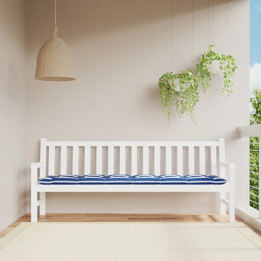 Cuscino Panca Giardino-Cuscini per panchina da esterno Righe Bianche e Blu 200x50x7 cm Tessuto