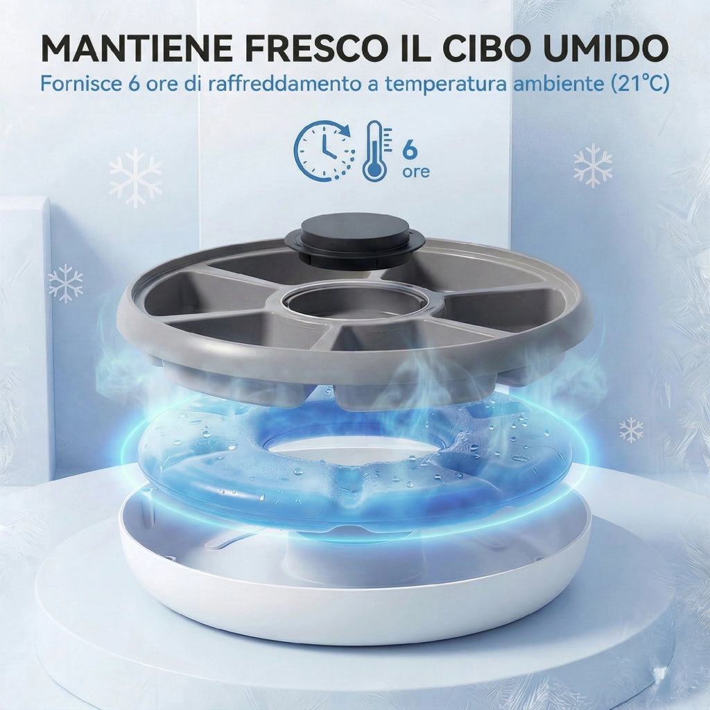 Distributore Automatico Cibo Gatti e Cani con Timer e Display LED 1-6 Pasti Giornalieri per Cibo Secco e Umido Bianco e