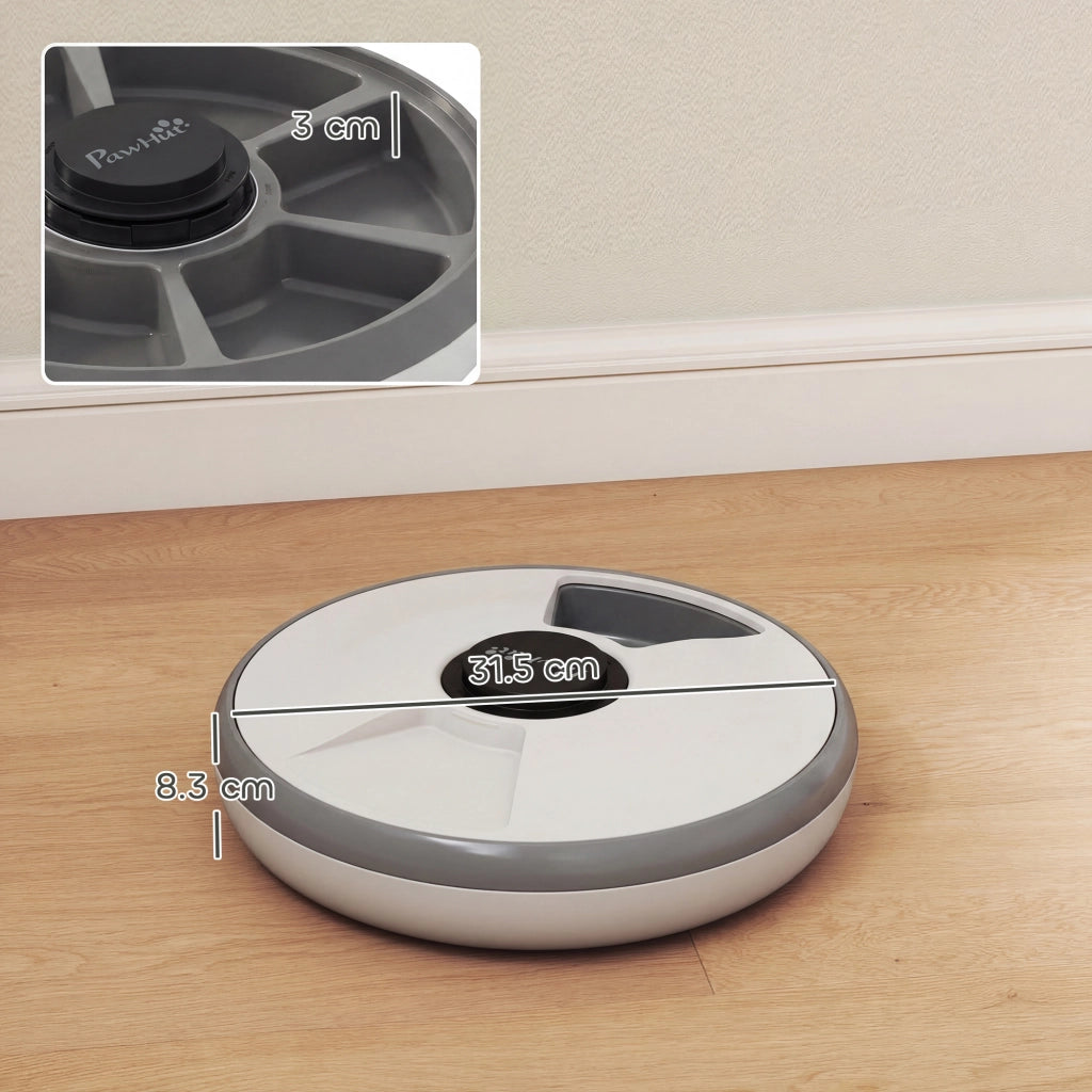 Distributore Automatico Cibo Gatti e Cani con Timer e Display LED 1-6 Pasti Giornalieri per Cibo Secco e Umido Bianco e
