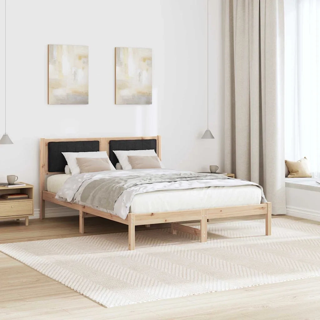 Letto con Testiera Rivestita Nero 140 x 200 cm Pino massello 878256
