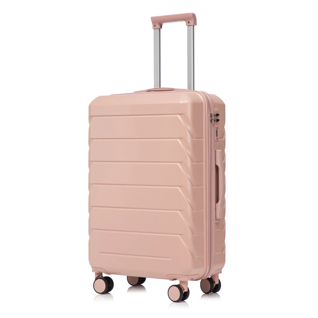 Set di valigie rigide 4 pezzi in ABS rosa con beauty case da 14 pollici e ruote doppie girevoli a 360°