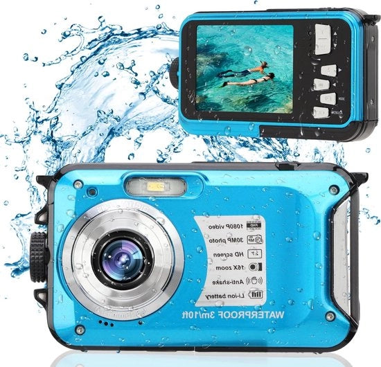 Camera subacquea acqua profonda 10FT schermo LCD da 2.7 pollici 30MP registrazione video HD 1080P 16X zoom fino a 128GB batteria da 650mAh per snorkeling e campeggio
