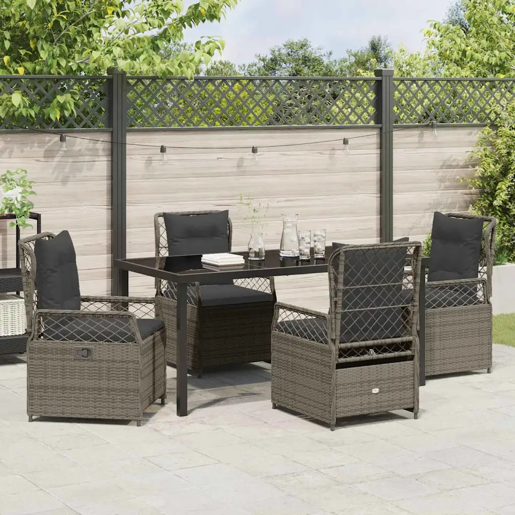 Set da Pranzo per Giardino 5 pcs Grigio polyrattan