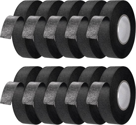 Telaio auto a cavo 10 rotoli - Adesivo per cavo di alta qualità - Nastro isolante acustico - Resistente al calore - Resistente alle fiamme - 19 mm x 15 m - Telaio per tessuto