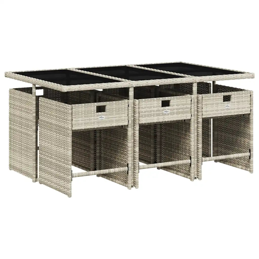 Set da Pranzo da Giardino 7 pz Cuscini Polyrattan Grigio Chiaro