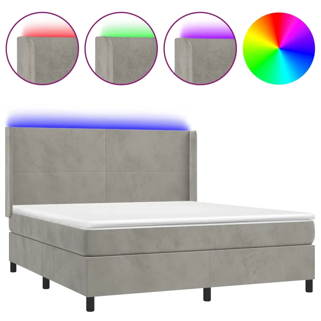 Letto a Molle Materasso e LED Grigio Chiaro 180x200 cm Velluto