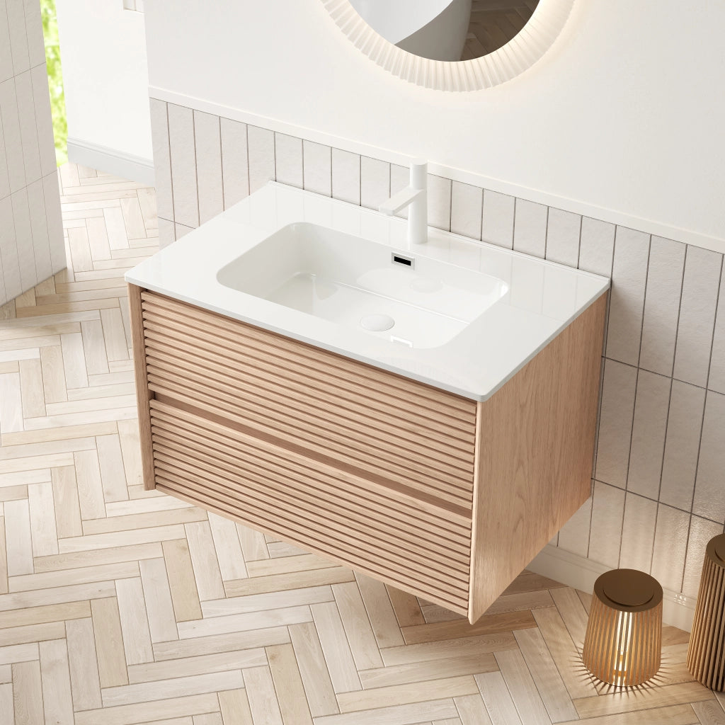 Mobile sottolavabo con 2 cassetti, lavabo in ceramica, per bagno, 81×46.5×51.5 cm