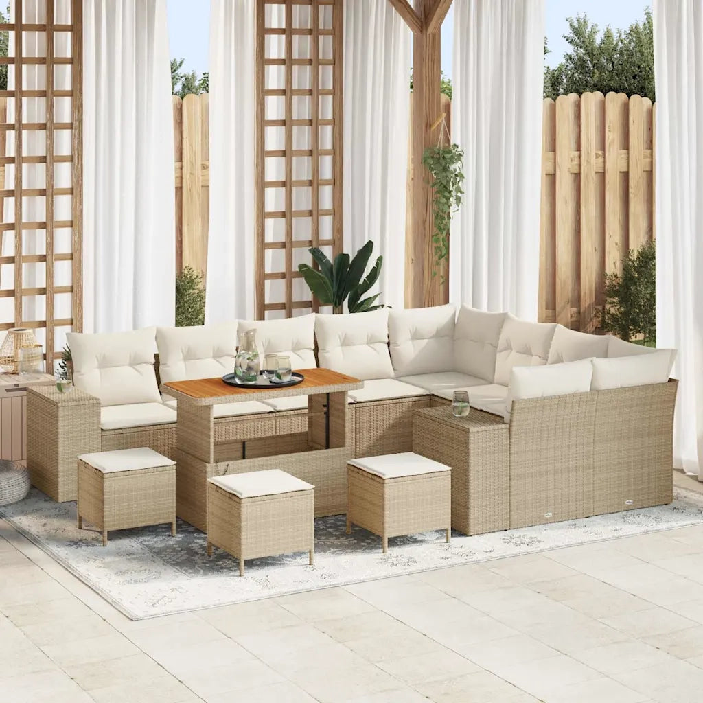 Set Divano da Giardino con cuscino 13 pcs Beige e Crema