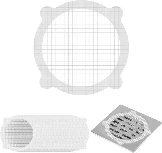 Filtro per capelli da getto d'acqua, 50 pezzi, filtro a mesh bianco per doccia, vasca e cucina - adesivi per filtro d'acqua 10 x 10 cm