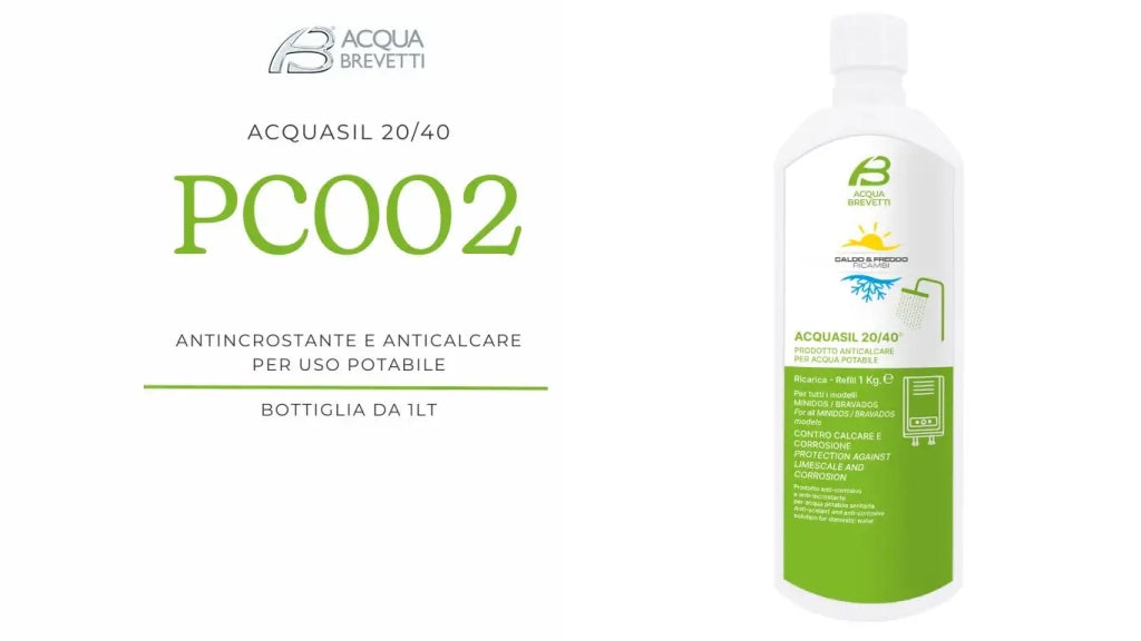 Acquasil 20/40 PC002 bottiglia da 1kg anticalcare Acqua Brevetti MiniDOS e BravaDOS 