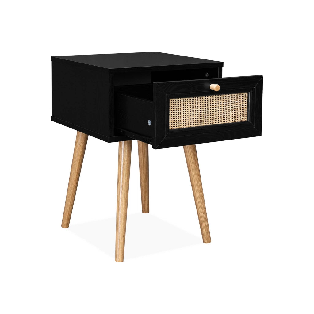 Set 2 comodini effetto legno e cannage, nero