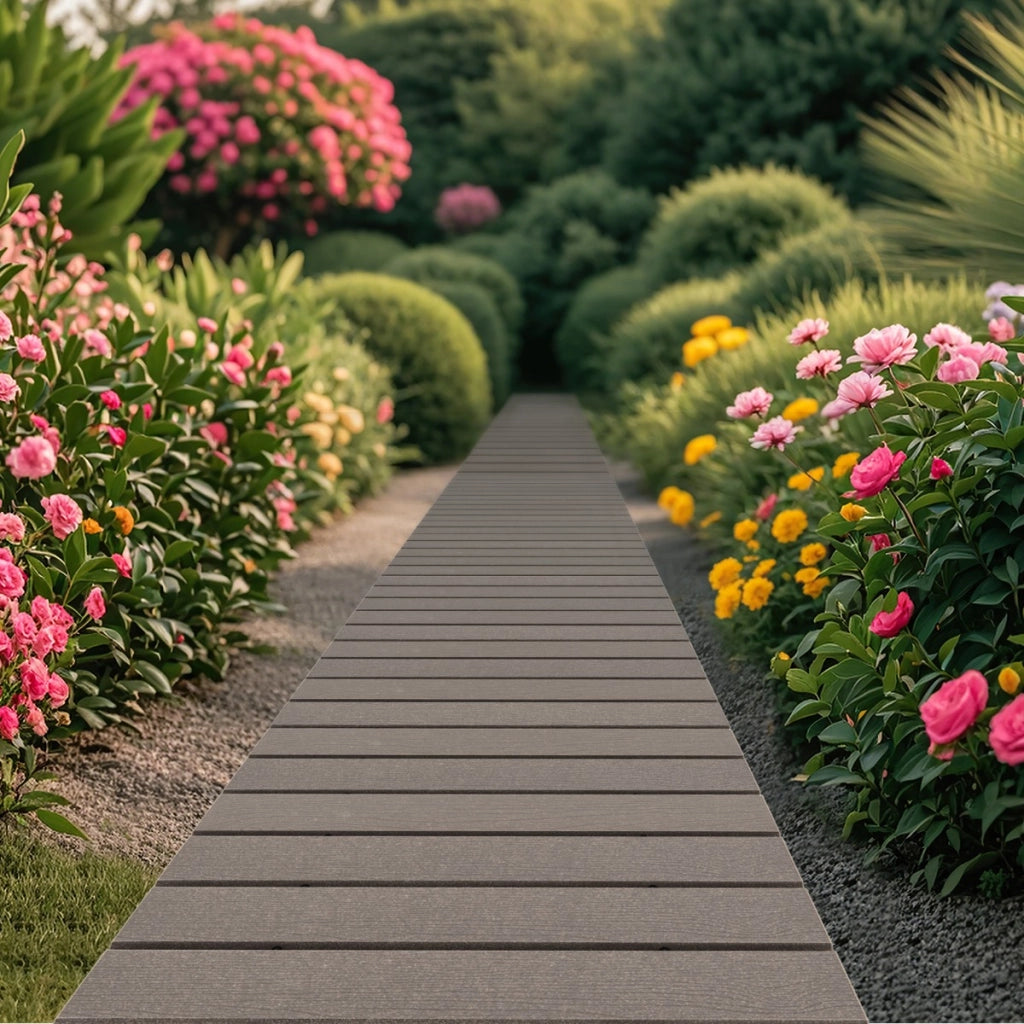 Camminamento dritto con telaio in HDPE superficie antiscivolo con filo metallico-Passerella da giardino esterna da 242 cm Grigio