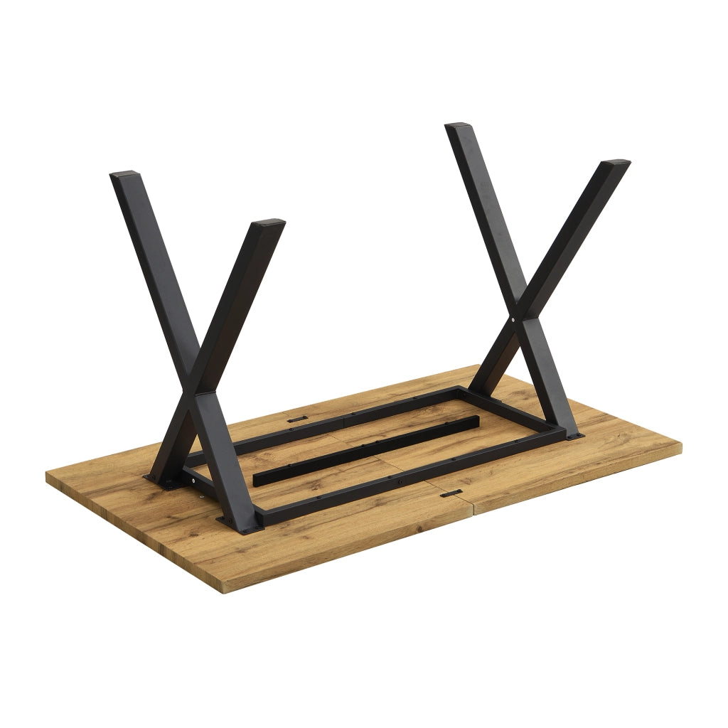 Tavolo da Pranzo Rettangolare ¨C MINIMAL ¨C Piano Rovere/Nero, Gambe Incrociate in Metallo, 140x80x76 cm