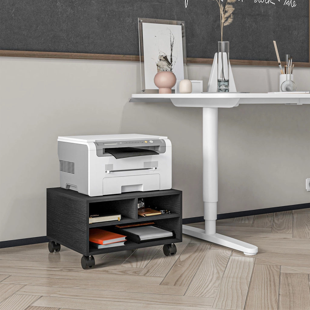 Scrivania con Ruote e 2 Ripiani ¨C Minimal ¨C Legno, Nero, 47x40x22.5cm