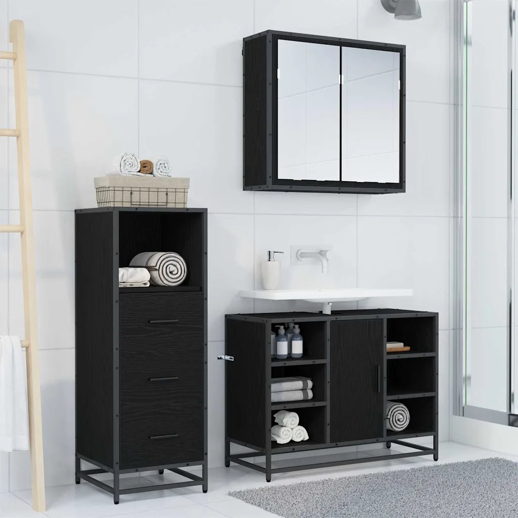 Set di mobili per il bagno con cassetto 3 pcs Legno vecchio 3402491