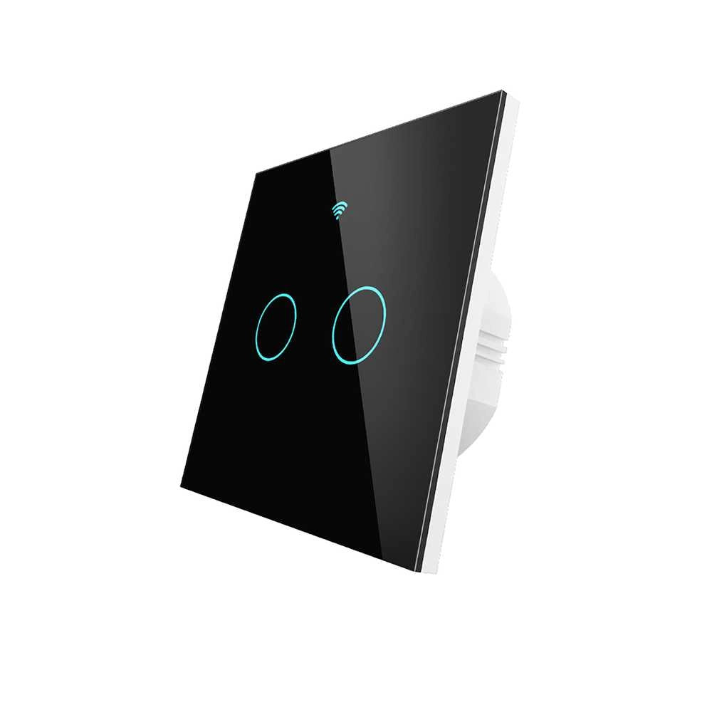 Interruttore Da Parete Touch 2 Tasti, WIFI 2.4G+BLE+RF 433MHz, Bluetooth BLE Mesh TUYA, Smart Life, 10A, AC 90-250V, 50/60HZ, 86X86X30mm Per Scatola 502, IP20, Nero, SH9442B