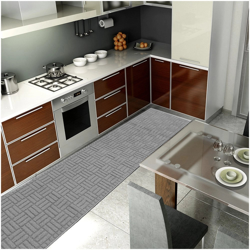 Tappeto Cucina Super Assorbente Tessitura 3D Tinta Unita Minimalista Moderno Grigio - 50x40 Cm