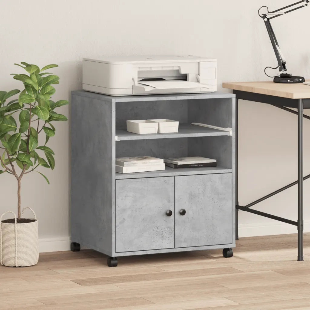 Supporto per Stampante con Ruote Grigio Cemento 60x48x74 cm 840635