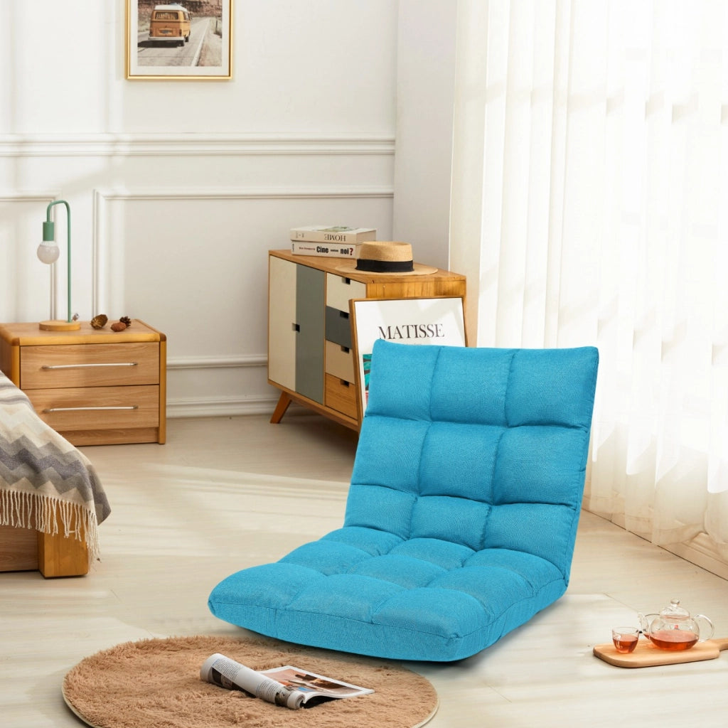 Sedia imbottita da pavimento regolabile in 14 posizioni-Poltrona da pavimento 105x56x15cm Azzurro