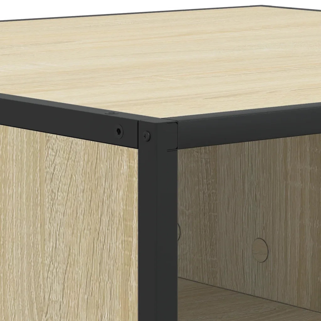 Tavolino-Tavolino da soggiorno-Tavolo Rovere Sonoma 100x100x30 cm in Truciolato e Metallo