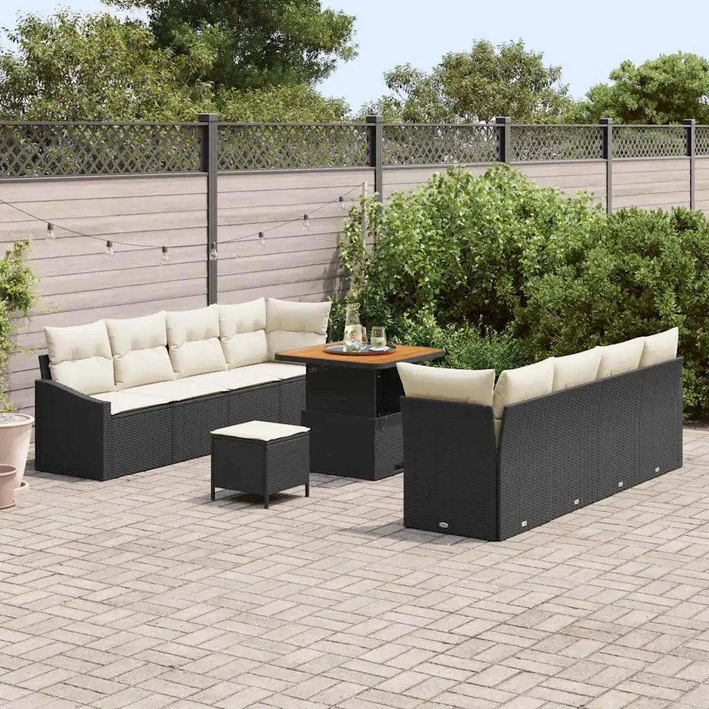 Set Divano da Giardino con cuscino 11 pcs Nero polyrattan
