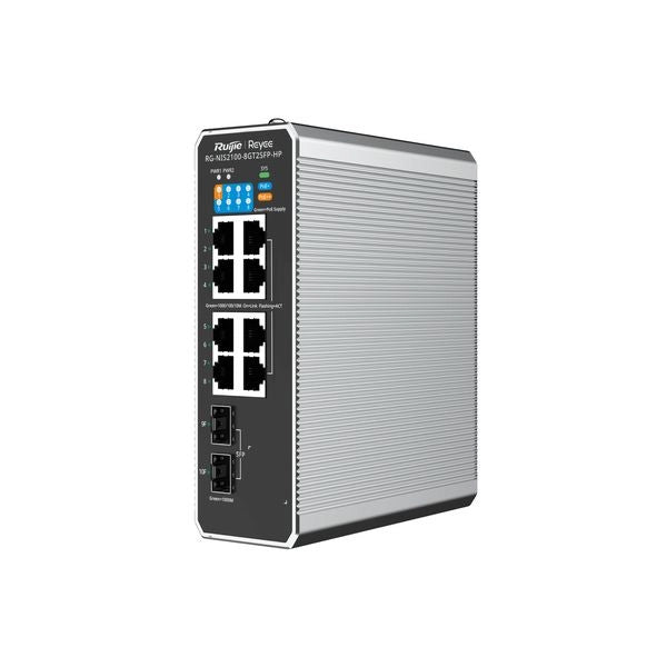 Reyee cloud industrial switch l2 full managed ip40, 8xrj45 gigabit, 2xsfp, 7 p. poe+ e 1 p. poe++ - RG-NIS2100-8GT2SFP-HP