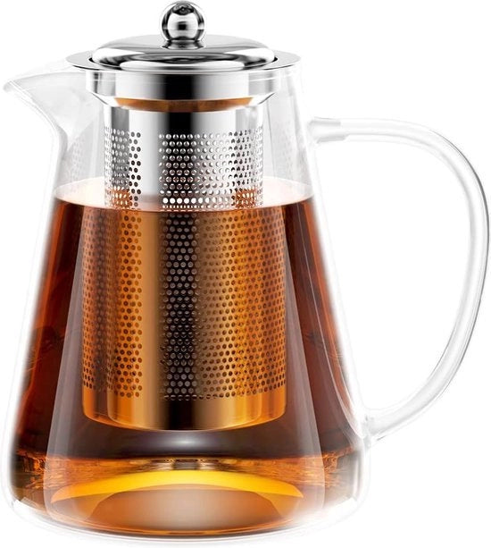 Teiera in vetro, 1300 ml, teiera con filtro, vetro borosilicato, set di teiera, teiera in vetro, teiera con filtro, filtro per tè a forma di uovo per foglie singole