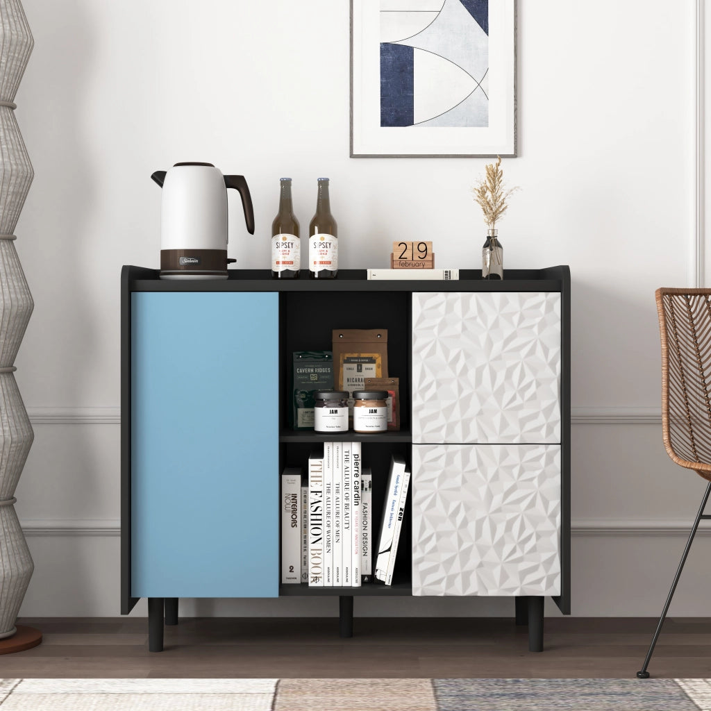 Credenza Moderna con Ante Blu e Cassetti ¨C MINIMAL ¨C Nero/Blu