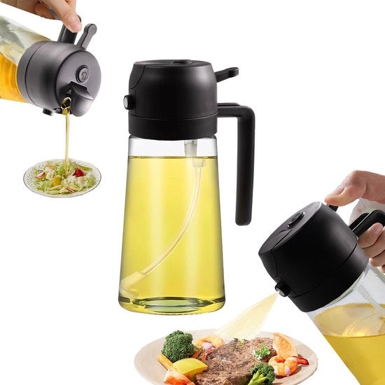 Olio di Cucina Spray 2-in-1 - 470ml Dispensatore di Olio di Oliva Riciclabile per Airfryer, BBQ, Insalata & Frittelle (Nero)