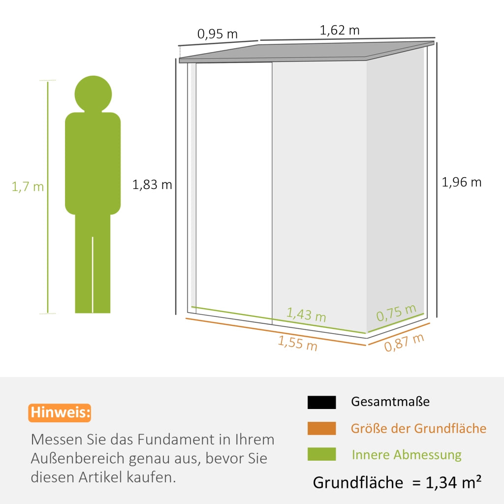 Capanno da giardino con tetto monopendio 1;34 m2 Capanno da giardino in metallo Capanno da giardino in acciaio zincato Marrone 161;5 x 94;5 x 196 cm