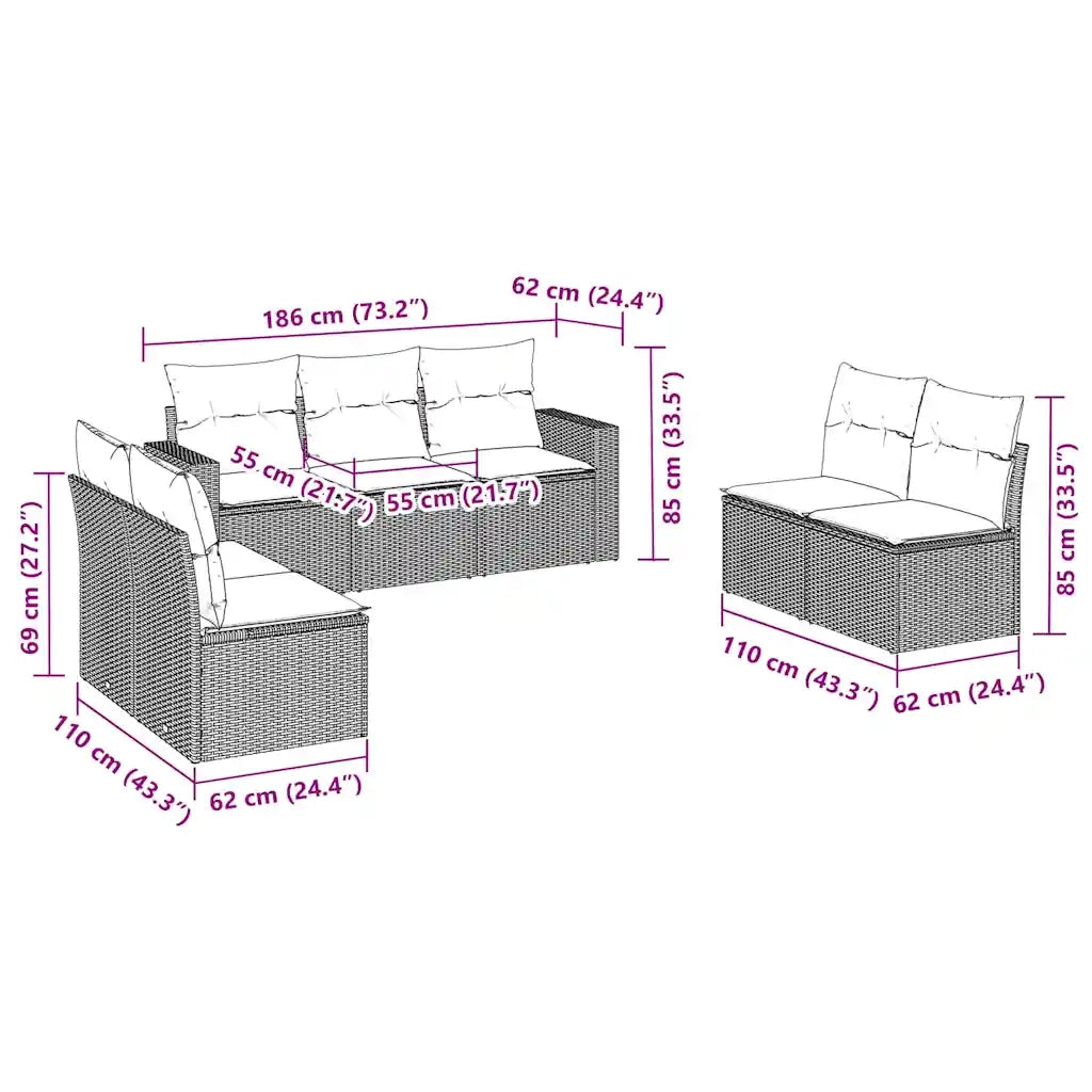 Set Divani da Giardino 7 pz con Cuscini Marrone in Polyrattan 3251170