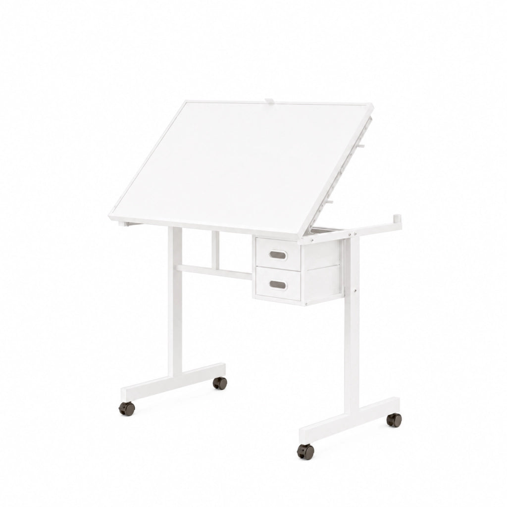 Tavolo per puzzle da 1000 pezzi in MDF e metallo bianco con copertura e ruote
