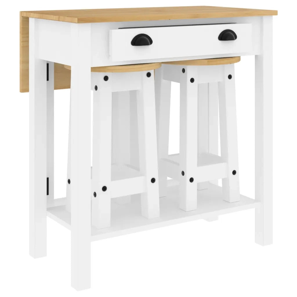 Set da Bar 3 pz Bianco in Legno Massello di Pino 4005698