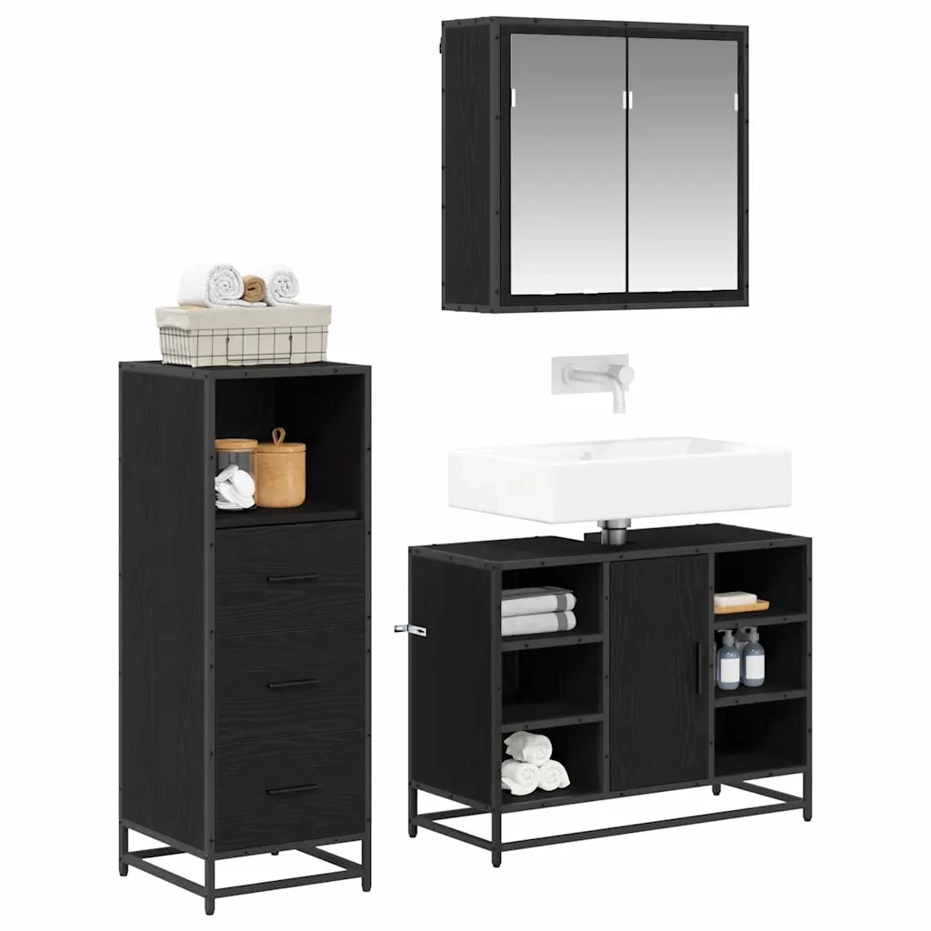 Set di mobili per il bagno con cassetto 3 pcs Legno vecchio 3402491