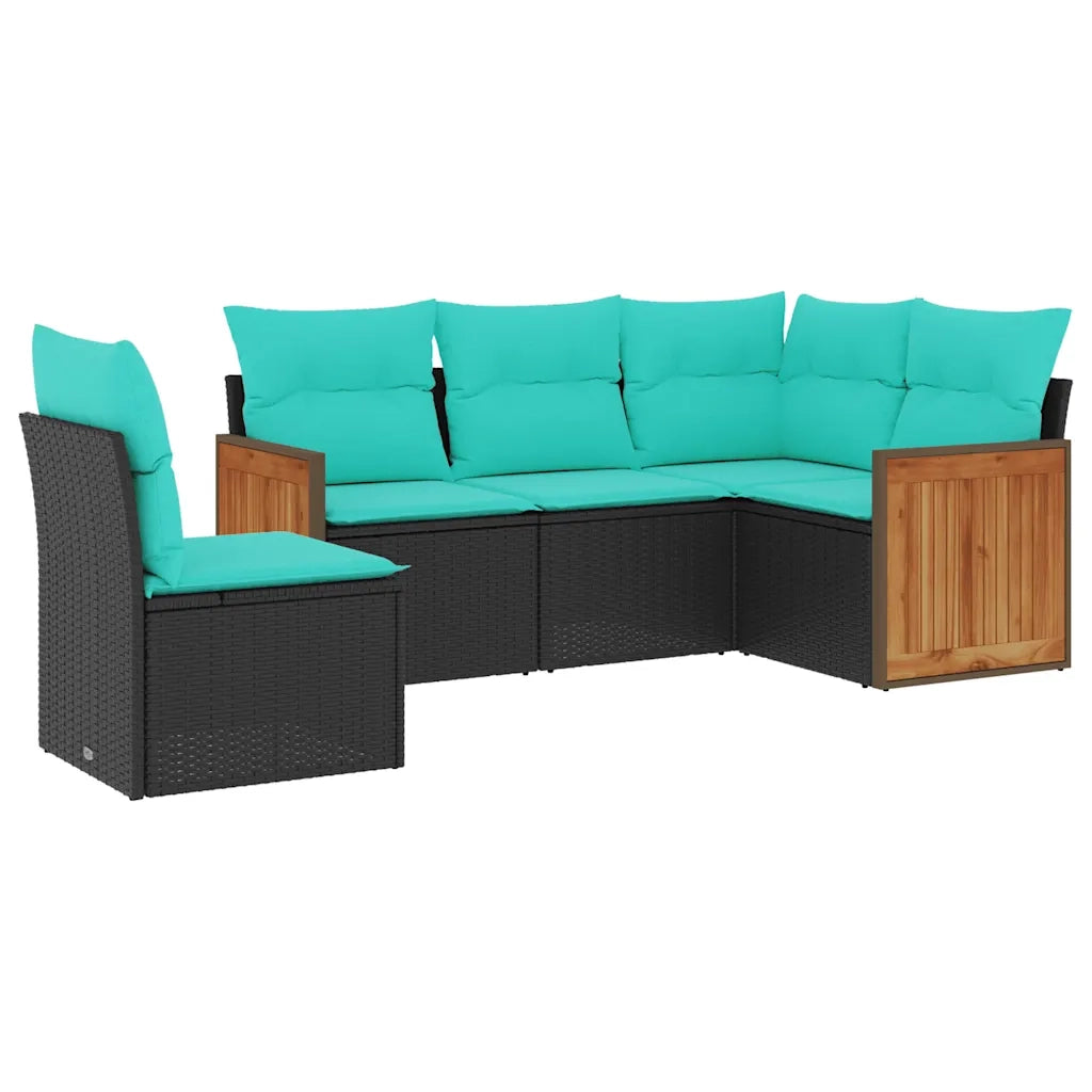 Set Divani da Giardino 5 pz con Cuscini Nero in Polyrattan 3227653