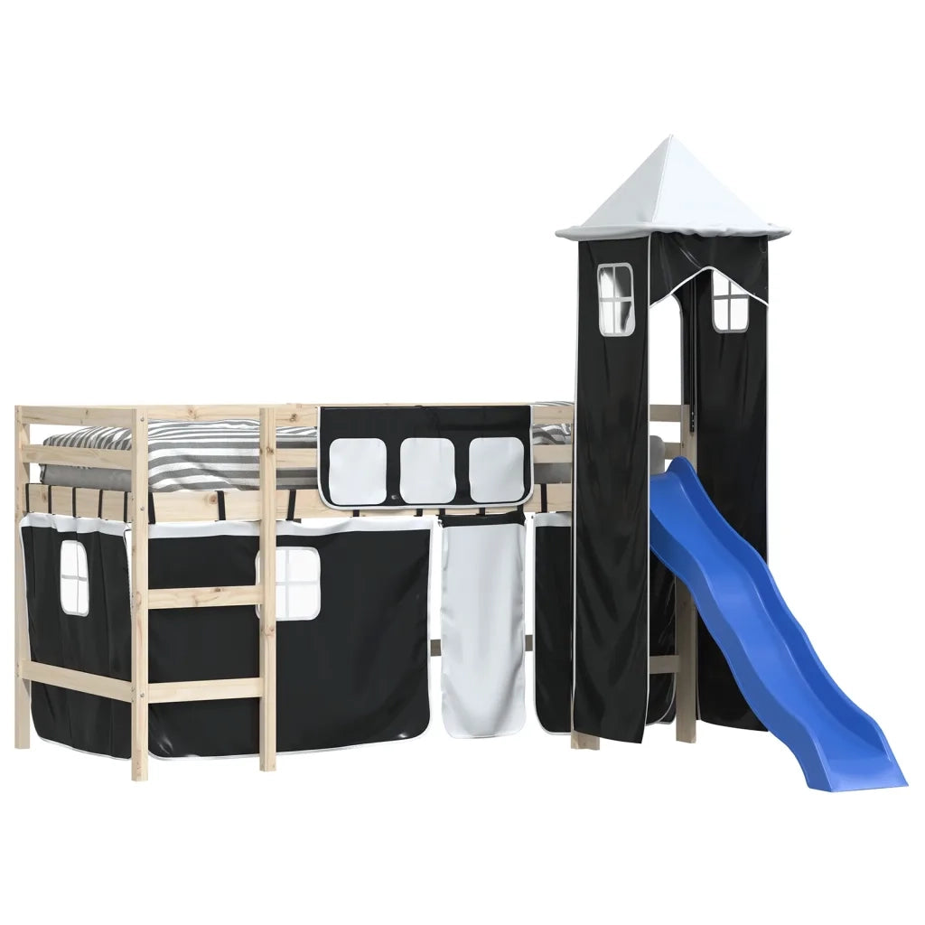 Tende per Letto a Soppalco con Torre Bianco e Nero Poliestere 835922