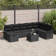 Set Divano da Giardino con cuscino 9 pcs Nero Poly Rattan
