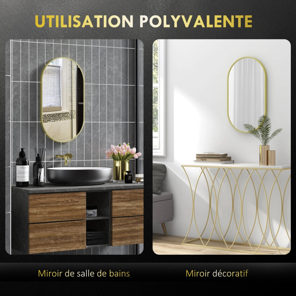 Specchio Ovale da Parete ¨C Xylo ¨C Cornice Alluminio Dorato 40x70cm