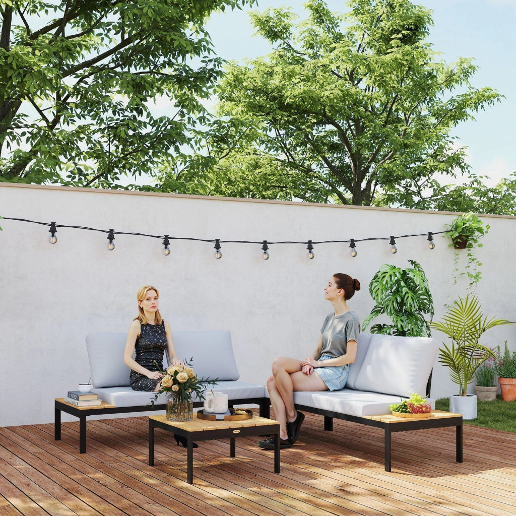 Set da Giardino 4 Pezzi con Divanetti e Tavolini ¨C zephmum ¨C Metallo, Legno Composito, Grigio Nero e Teak