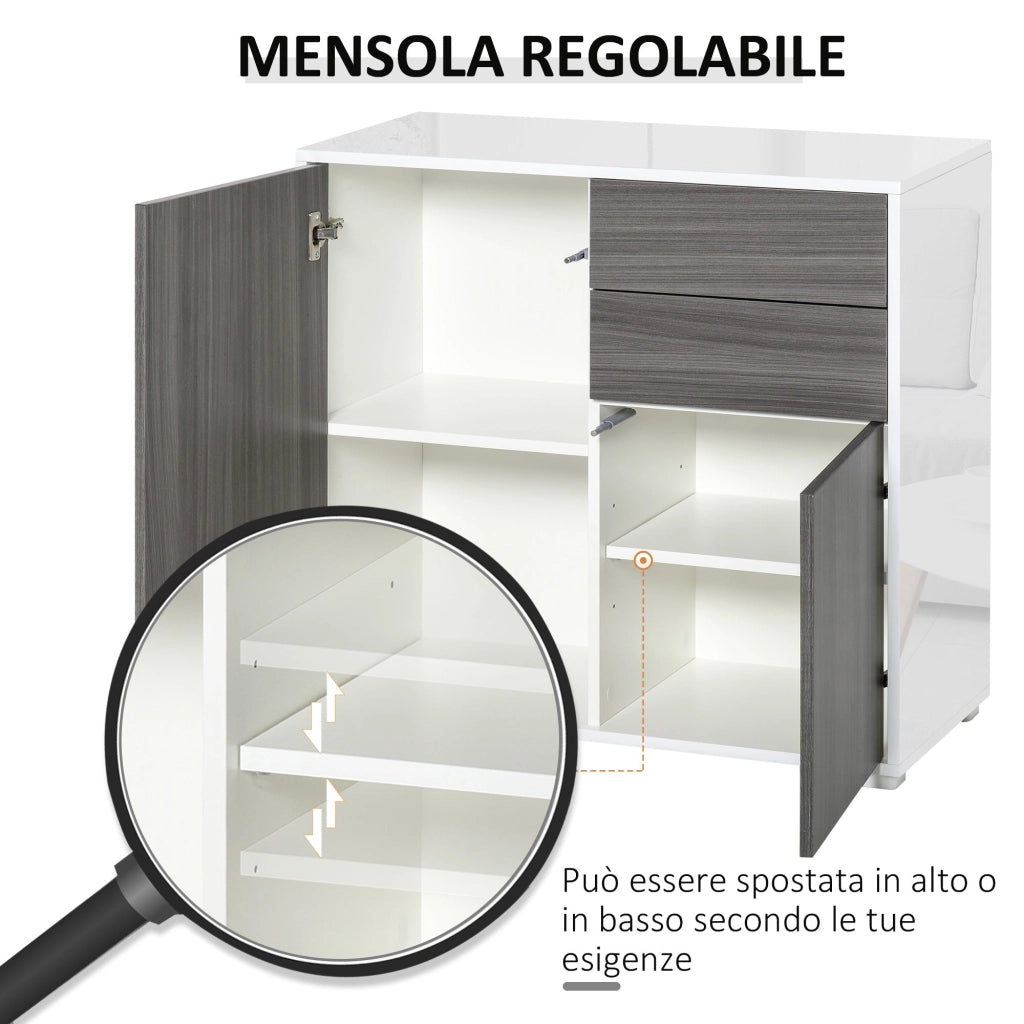 Mobile Multiuso 79x36x74 cm 2 Cassetti 2 Ante  Grigio e Bianco