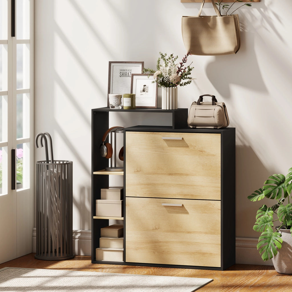 Scarpiera 8 paia con 2 cassetti e 3 scomparti aperti ¨C Minimal ¨C nero