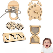 Set di attività sensoriali 5 pezzi - Giocattolo sensoriale - Educativo Montessori - Componenti in legno - Labirinto/Trebbia - Orologio/Passo del sabbiatore - Tavola sensoriale