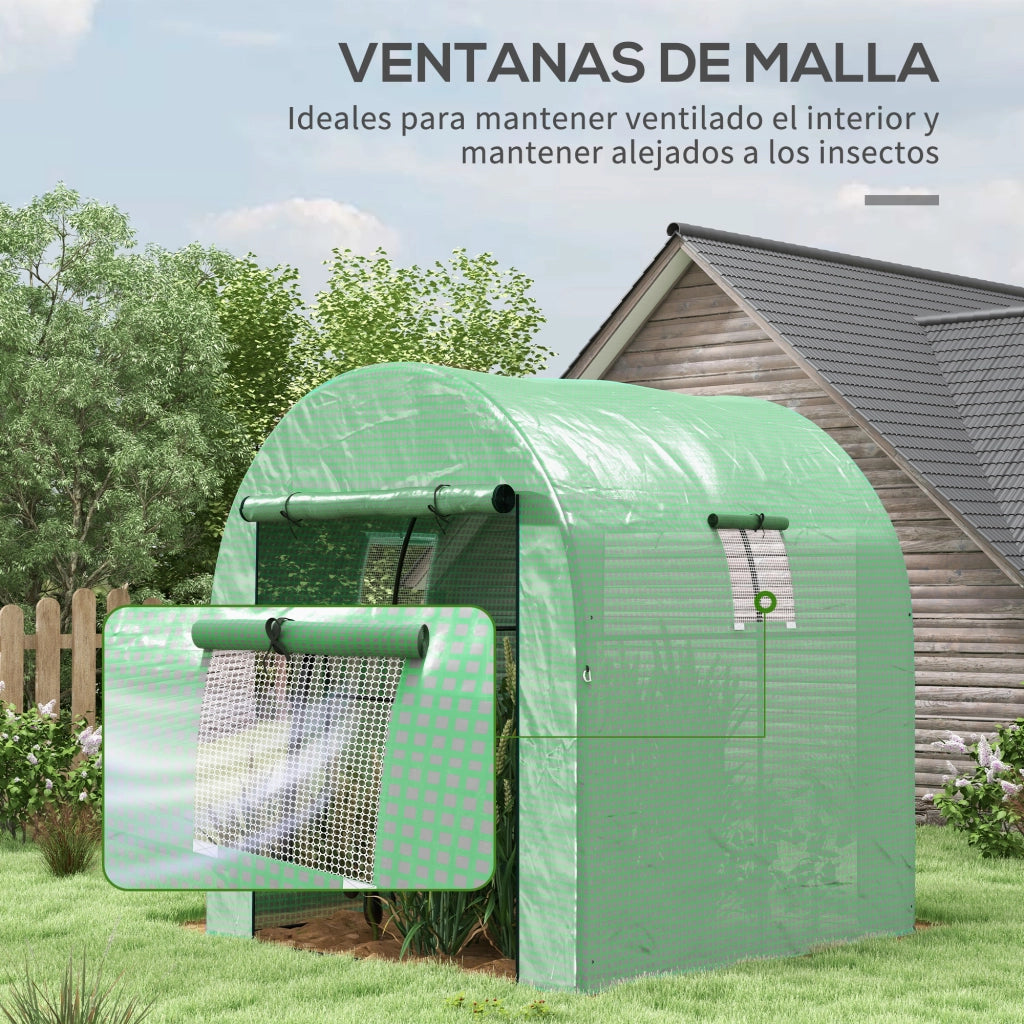 Serra Tunnel da Giardino ¨C Xylo ¨C 2 Porte 2 Finestre Telaio Acciaio Copertura PE Anti-UV Verde
