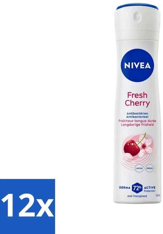 12 x Deodorante Spray Anti-transpirante - 48 Ore di Protezione - Profumo di Ciliegia - 150 ml